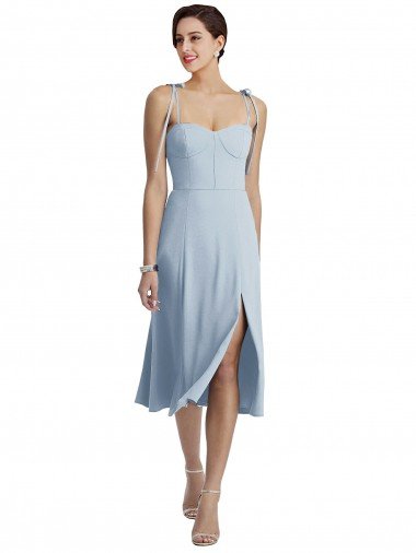 Best Midi Cocktail Length Bustier Crepe Prom Dress with Back Bow Straps UK