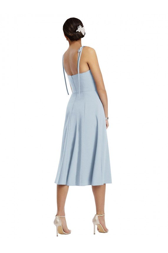 Best Midi Cocktail Length Bustier Crepe Prom Dress with Back Bow Straps UK