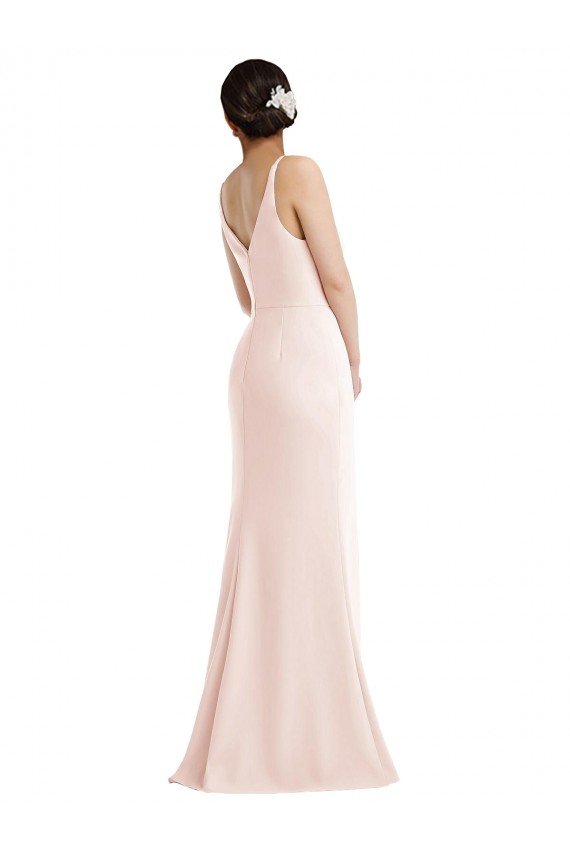 Best Skinny Strap Deep V-Neck Trumpet Crepe Prom Dress with Front Slit UK
