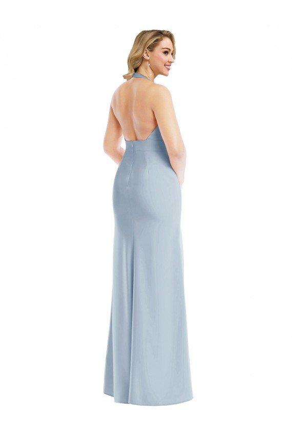 Best Plunge Neck Halter Backless Trumpet Prom Dress with Front Slit UK