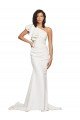 Best Ruched Long Sweep Train Crepe Prom Dress with Shoulder Ruffles UK