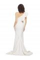 Best Ruched Long Sweep Train Crepe Prom Dress with Shoulder Ruffles UK