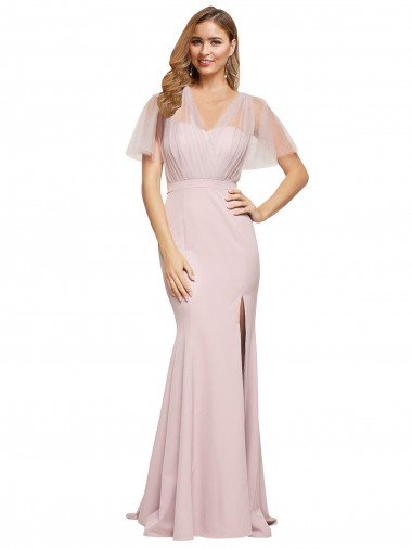 Best Crepe Long Sweetheart Neckline Prom Dress with Tulle Overlay Shoulders UK