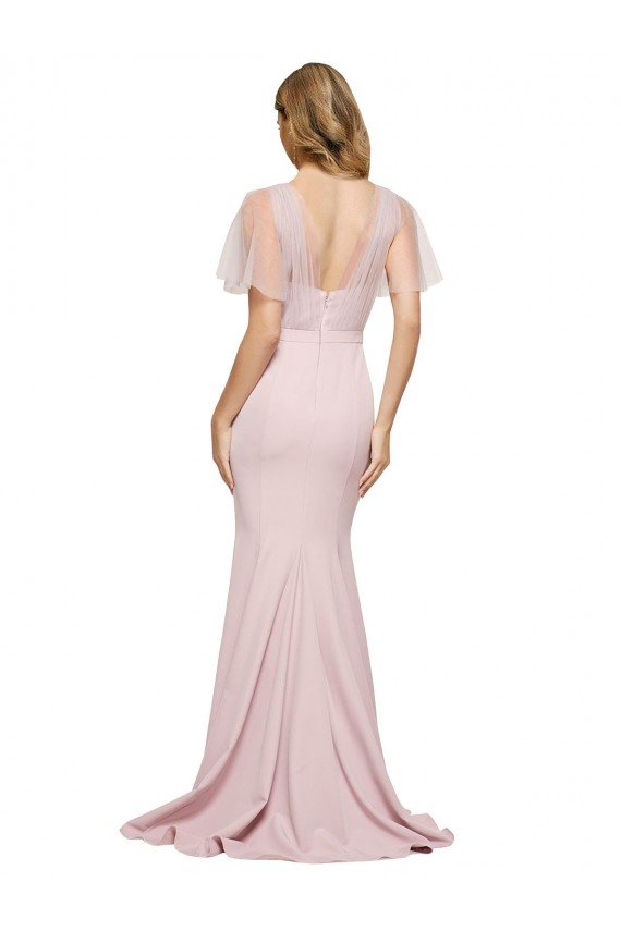 Best Crepe Long Sweetheart Neckline Prom Dress with Tulle Overlay Shoulders UK