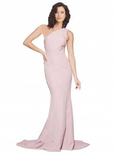 Best Long Sweep Train One Shoulder Crepe Prom Dress with Side Leg Split UK