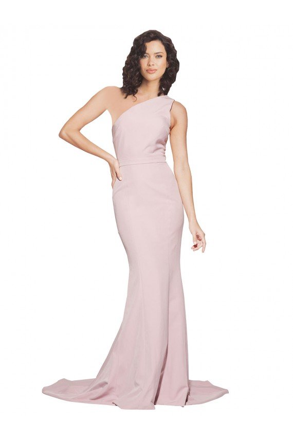 Best Long Sweep Train One Shoulder Crepe Prom Dress with Side Leg Split UK