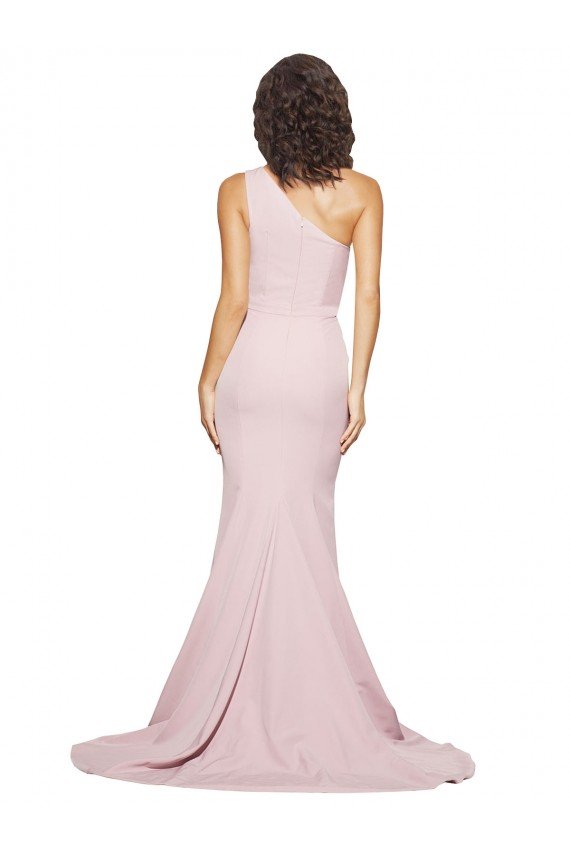 Best Long Sweep Train One Shoulder Crepe Prom Dress with Side Leg Split UK