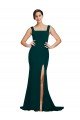 Best Fitted Square Neck Long Crepe Prom Dress with Train and Side Split UK