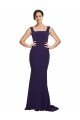 Best Square Neck Long Sweep Train Crepe Prom Dress with Thick Straps UK