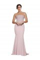 Best Straight Neck Long Strapless Crepe Prom Dress with Soft Tulle Overlay and Small Train UK