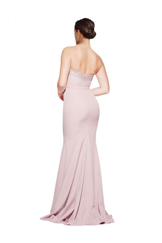 Best Straight Neck Long Strapless Crepe Prom Dress with Soft Tulle Overlay and Small Train UK