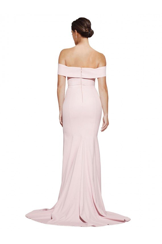Best Off Shoulder Long Crepe Prom Dress with Straight Neckline and Side Split UK
