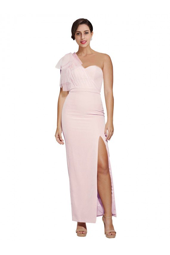 Best One Shoulder Tulle Overlay Sweetheart Neckline Long Crepe Prom Dress with Thigh Split UK