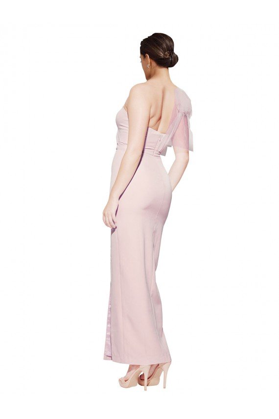 Best One Shoulder Tulle Overlay Sweetheart Neckline Long Crepe Prom Dress with Thigh Split UK