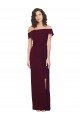 Best Fitted Full Length Off the Shoulder Crepe Prom Dress with Side Split and Waist Tie UK