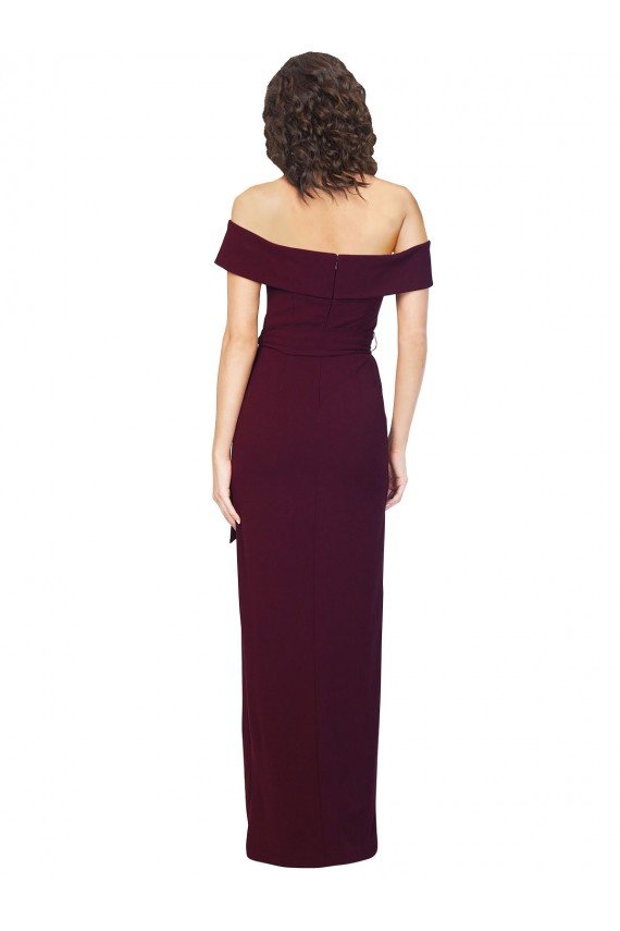 Best Fitted Full Length Off the Shoulder Crepe Prom Dress with Side Split and Waist Tie UK
