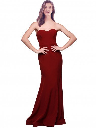 Best Long Full Length Sweetheart Slim Crepe Prom Dress with Strapless Bodice UK