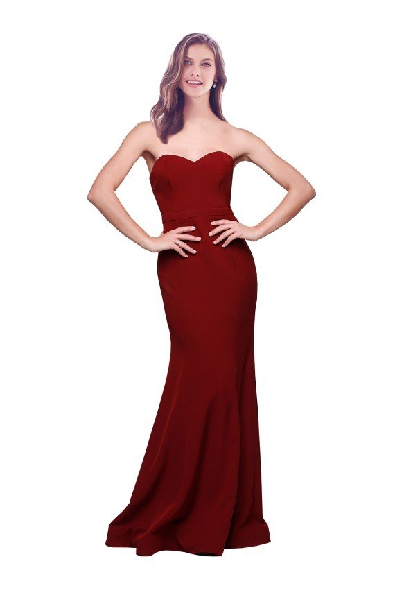 Best Long Full Length Sweetheart Slim Crepe Prom Dress with Strapless Bodice UK