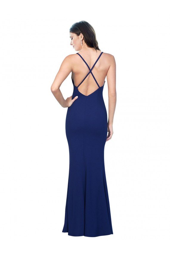 Best Full Length V-Neckline Crepe Prom Dress with Thin Straps and Fulted Skirt UK
