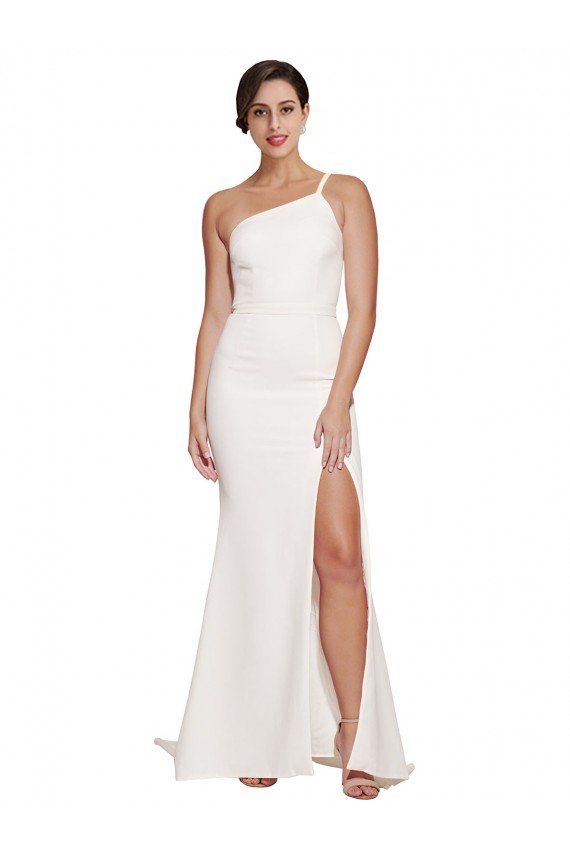 Best Long Sweep Train Crepe Prom Dress with Side Split and One Strap UK