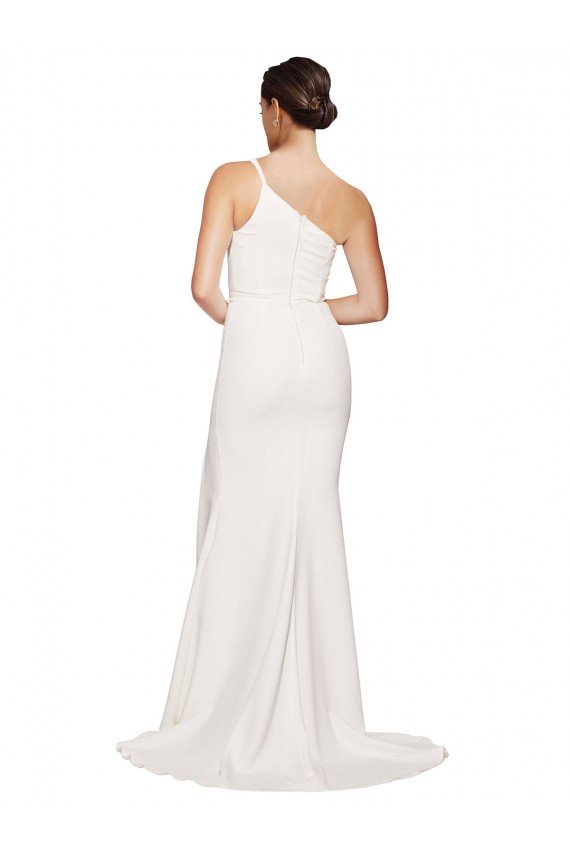 Best Long Sweep Train Crepe Prom Dress with Side Split and One Strap UK