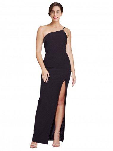 Best Long Floor Length Crepe Prom Dress with Side Split and One Strap UK