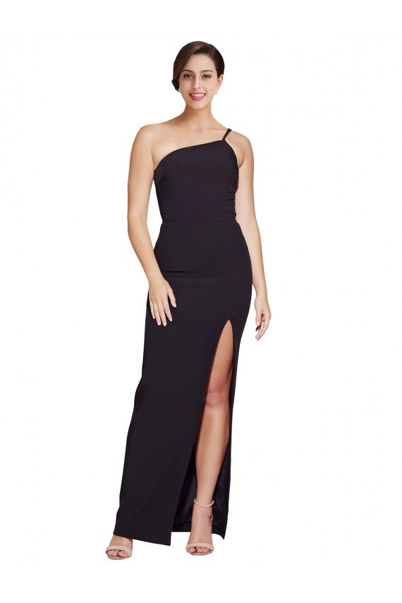 Best Long Floor Length Crepe Prom Dress with Side Split and One Strap UK