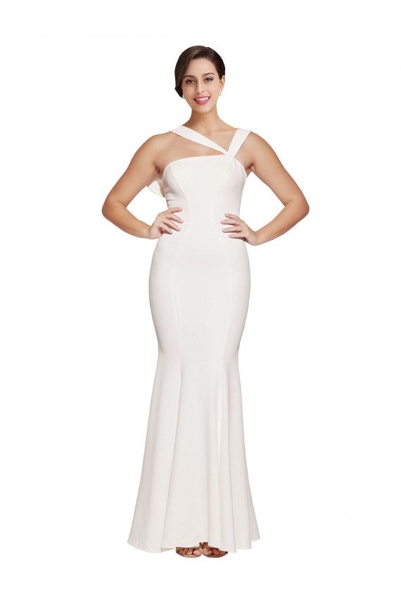 Best Full Length Square Neck Crepe Prom Dress with Asymmetrical Straps and Bow Back UK