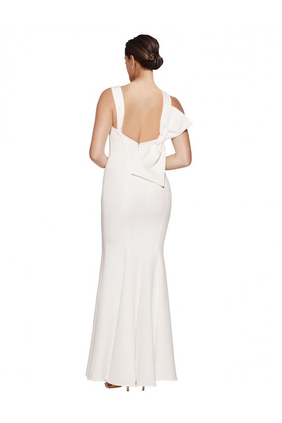 Best Full Length Square Neck Crepe Prom Dress with Asymmetrical Straps and Bow Back UK