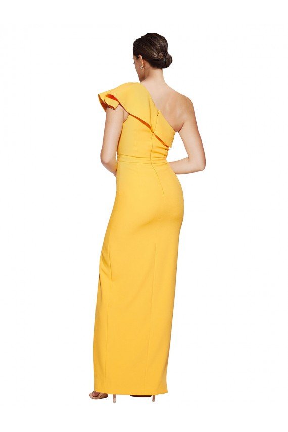 Best One Shoulder Floor Length Crepe Prom Dress with Thigh High Split UK