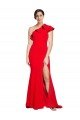 Best One Shoulder Long Sweep Train Crepe Prom Dress with Thigh High Split UK