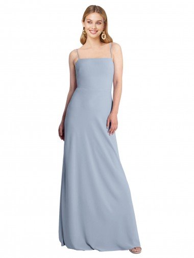Best Straight Neckline Crepe Slip Prom Dress with Strappy Back UK