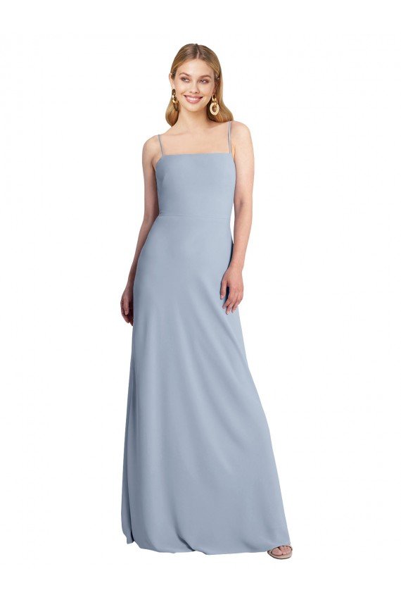 Best Straight Neckline Crepe Slip Prom Dress with Strappy Back UK