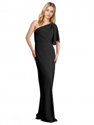 Best Pleated One Shoulder Flutter Sleeves Slim Crepe Prom Dress UK