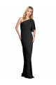 Best Pleated One Shoulder Flutter Sleeves Slim Crepe Prom Dress UK