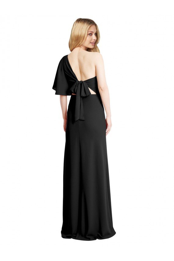 Best Pleated One Shoulder Flutter Sleeves Slim Crepe Prom Dress UK