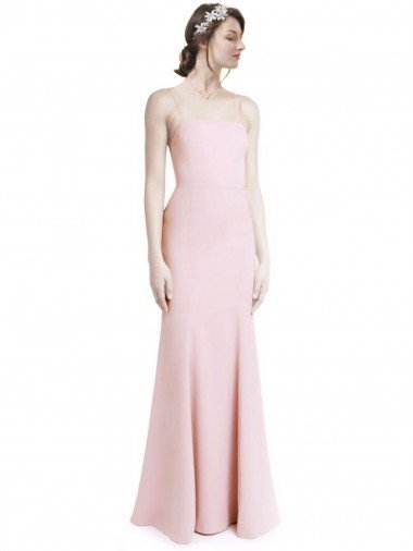 Best Square Neck Criss Cross Open Back Slim Crepe Prom Dress with Spaghetti Straps UK