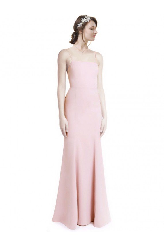 Best Square Neck Criss Cross Open Back Slim Crepe Prom Dress with Spaghetti Straps UK