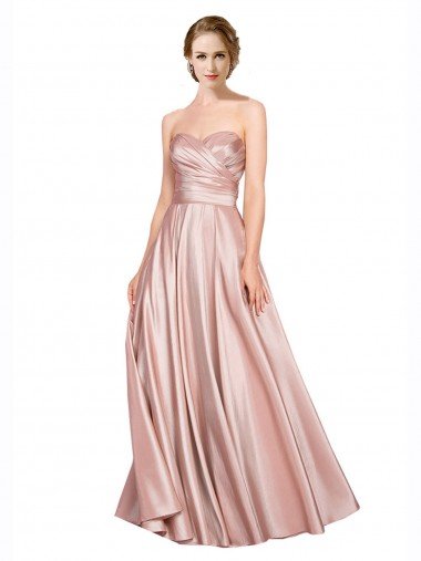 Best Long Plated Strapless Sweetheat Stretch Satin Prom Dress UK