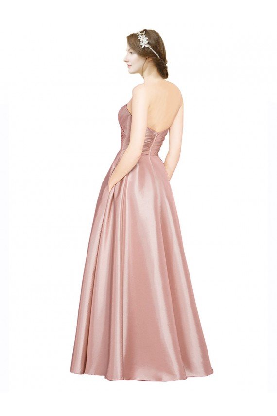 Best Long Plated Strapless Sweetheat Stretch Satin Prom Dress UK
