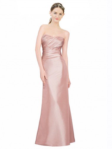 Best Long Strapless Stretch Satin Prom Dress with Pleats and Low Back UK