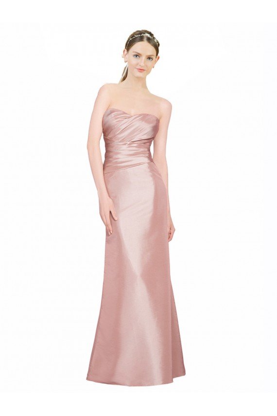 Best Long Strapless Stretch Satin Prom Dress with Pleats and Low Back UK