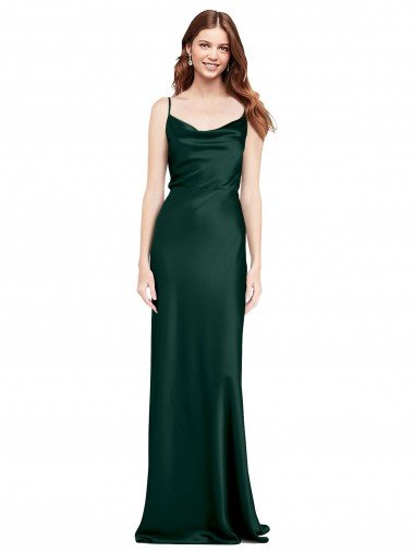 Best Fitted Cowl Neck Long Stretch Satin Slip Prom Dress with V-Back UK