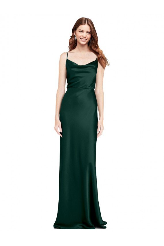 Best Fitted Cowl Neck Long Stretch Satin Slip Prom Dress with V-Back UK