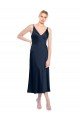 Best V-Neck Midi Length Short Stretch Satin Cocktail Prom Dress / Homecoming Dress V-Back UK