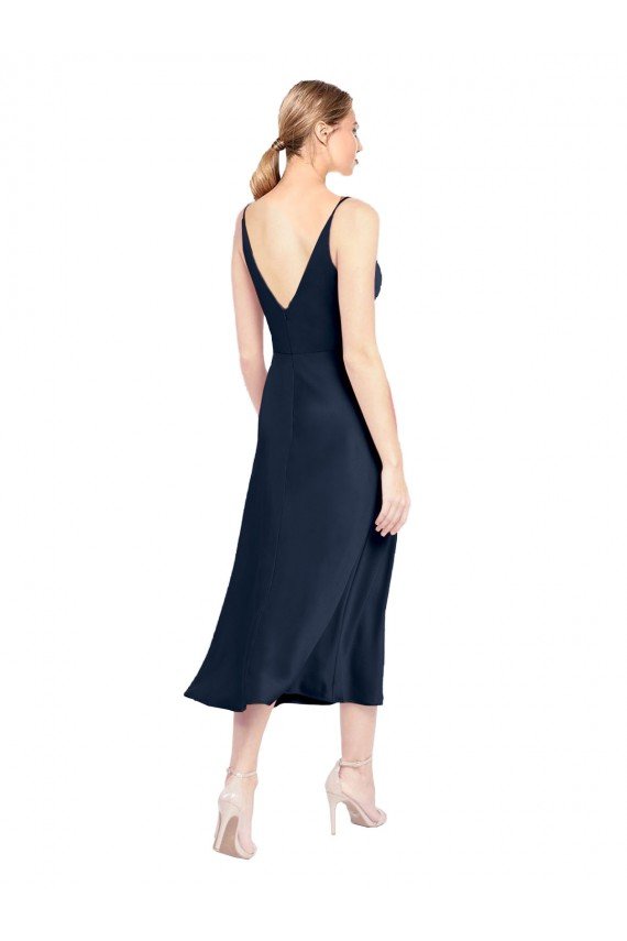 Best V-Neck Midi Length Short Stretch Satin Cocktail Prom Dress / Homecoming Dress V-Back UK