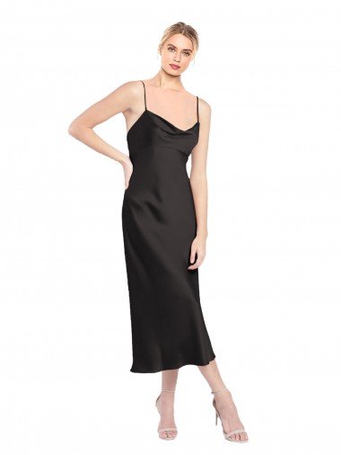 Best Cowl Neck Midi Length Short Stretch Satin Slip Cocktail Prom Dress / Homecoming Dress UK