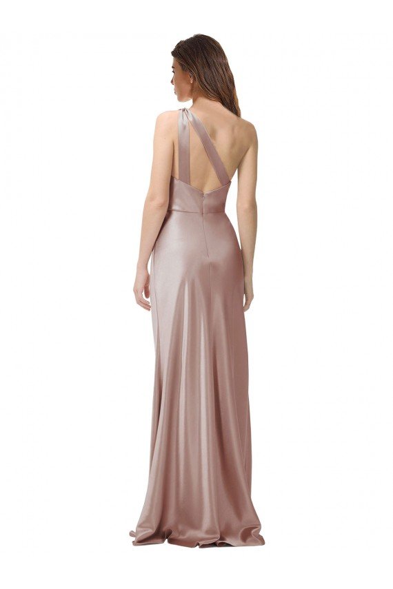 Best One Shoulder Black-Tie Floor Length Long Stretch Satin Prom Dress UK