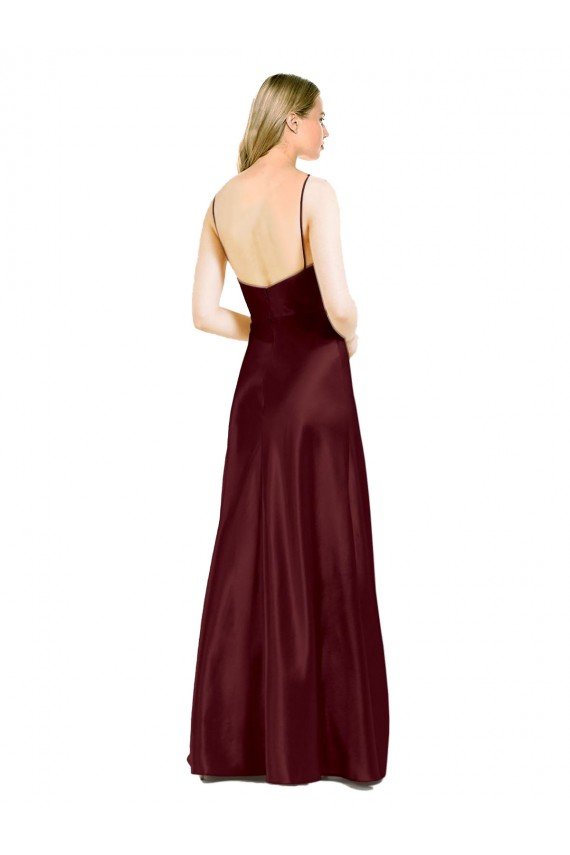 Best Sleek Spaghetti Straps V-Neck Stretch Satin Prom Dress with Center Front Slit UK