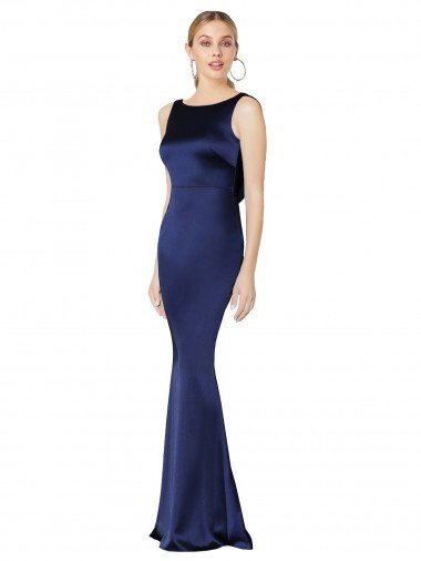 Best Sheath High Neck Stretch Satin Prom Dress Low Back UK
